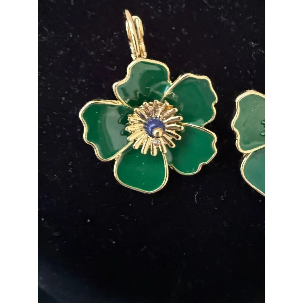 Talbots Green Fall Floral Drop Earrings